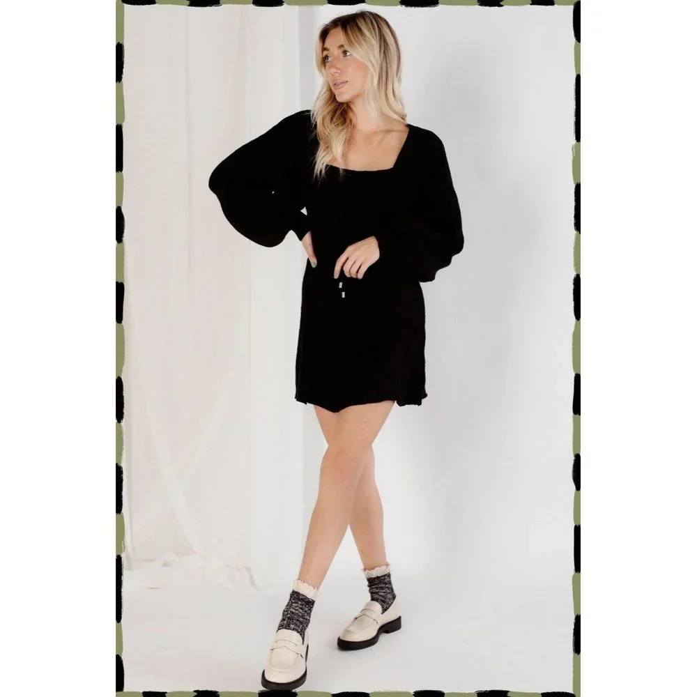 Free People Emmaline Mini Dress Black Knit - Picture 2 of 8